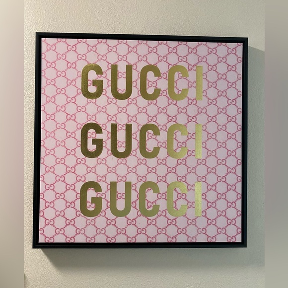 NWT Beautiful GUCCI Pink and Gold Fabric Wall Art Decor DIY Woodwork - Picture 1 of 11